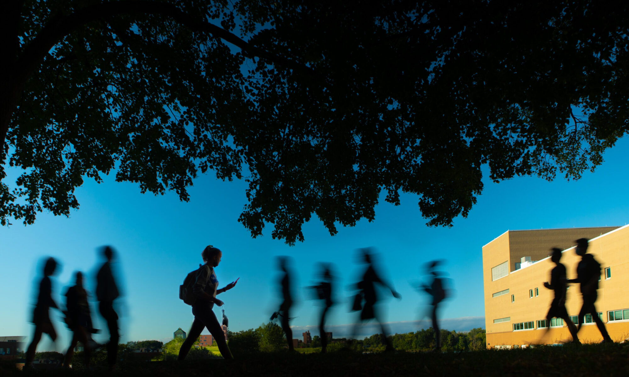 Students walk on UB's North Campus