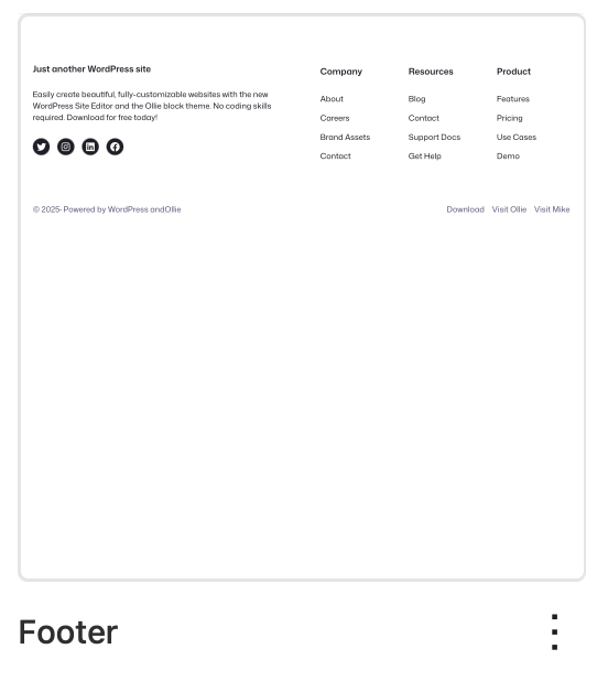 Appearance>Editor, click Patterns, the Footer