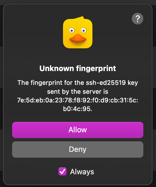 Unknown fingerprint dialog.