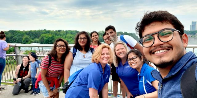 Group photo of international students visiting Niagara Falls