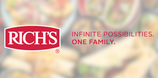 Rich Products' company logo with text to the right that says "Infinite possibilities. One family."