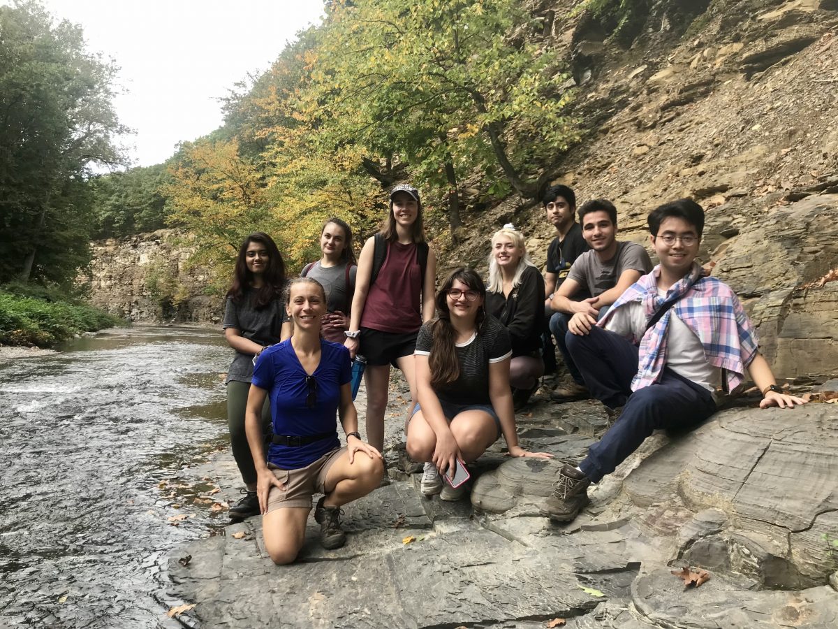 Group of people in a river canyon