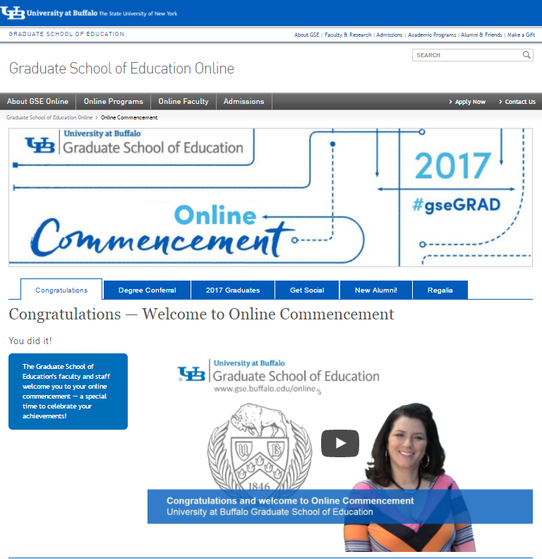 Screenshot of 2017 Online Graduation home page