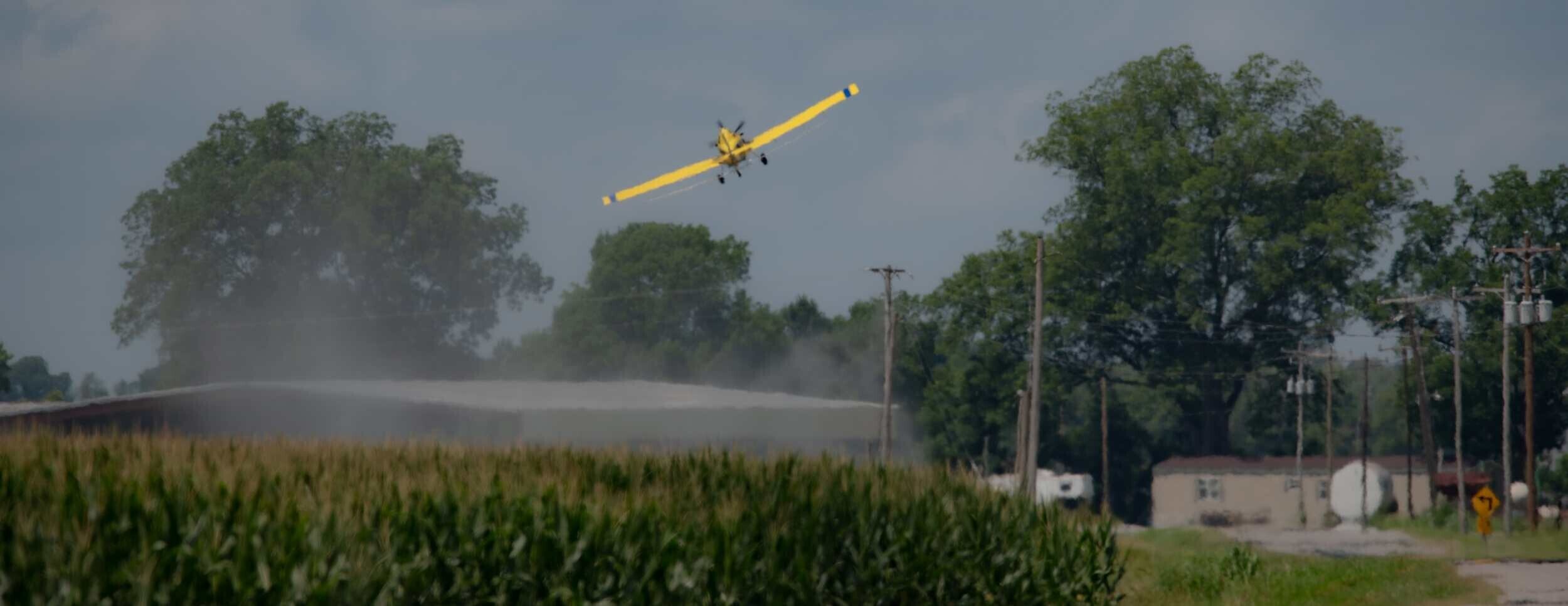 A crop duster applies pesticides, Mississippi, USA