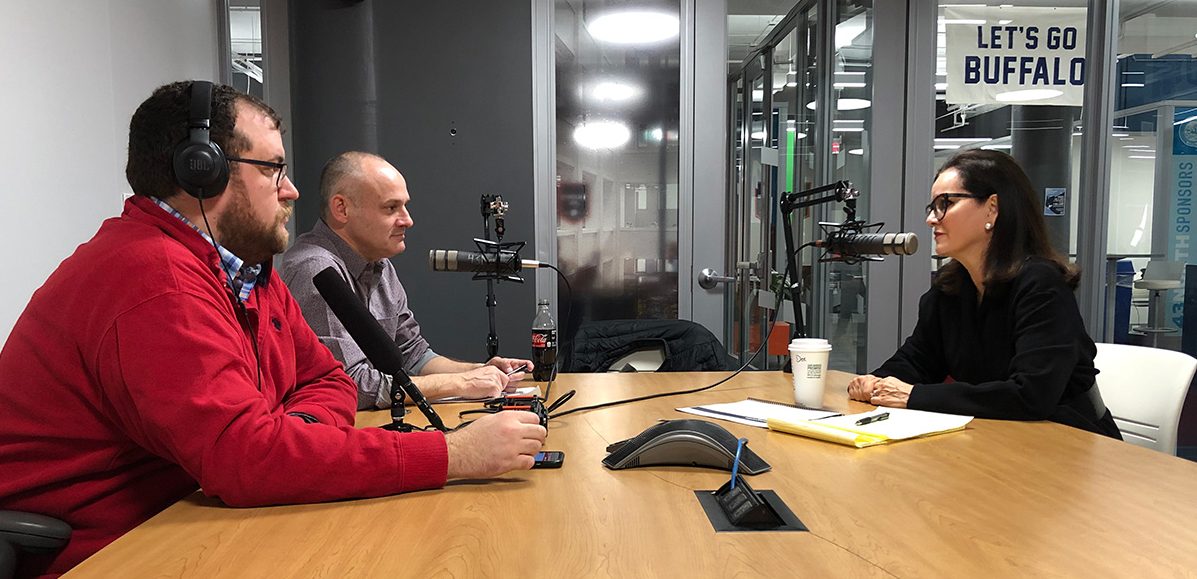 Benson, Treadway and Dedecker record the podcast.