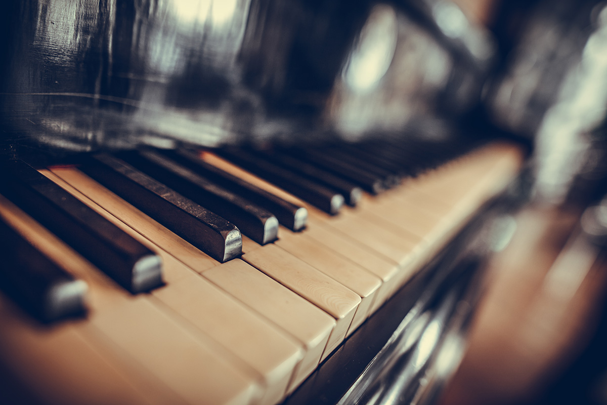 Closeup of keys on a piano keyboard