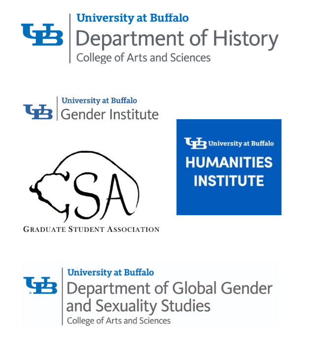 The image contains the logos of the five sponsors for the Milton Plesur Graduate Conference. The sponsors are: The Department of History, the Gender Institute, the Graduate Student Association, the Humanities Institute, and the Department of Global Gender and Sexuality Studies. 